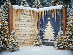 Music Sheet Snowy Scene Christmas Backdrop - Layoris