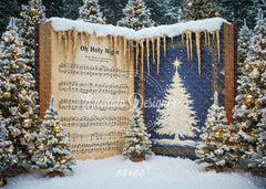 Music Sheet Snowy Scene Christmas Backdrop - Layoris