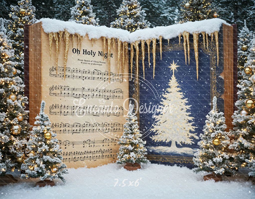Music Sheet Snowy Scene Christmas Backdrop - Layoris