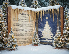 Music Sheet Snowy Scene Christmas Backdrop - Layoris