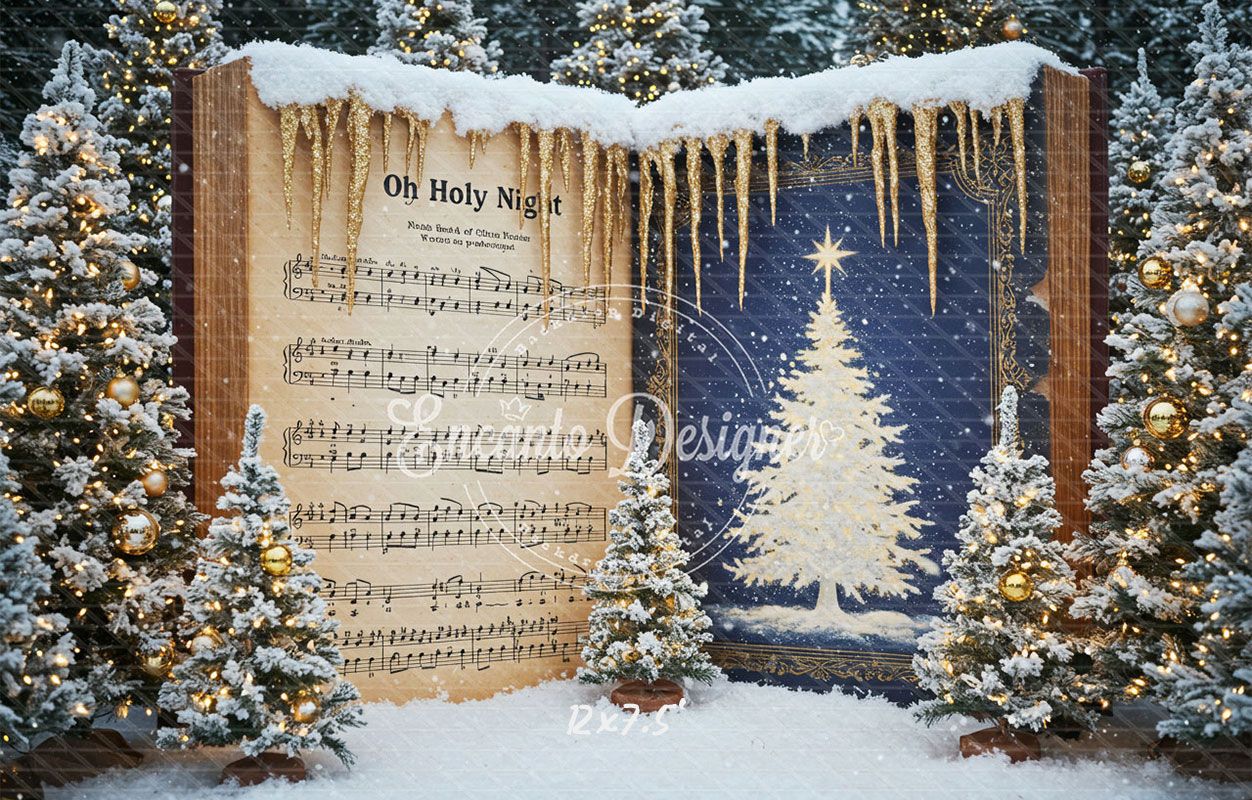 Music Sheet Snowy Scene Christmas Backdrop - Layoris