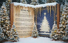Music Sheet Snowy Scene Christmas Backdrop - Layoris