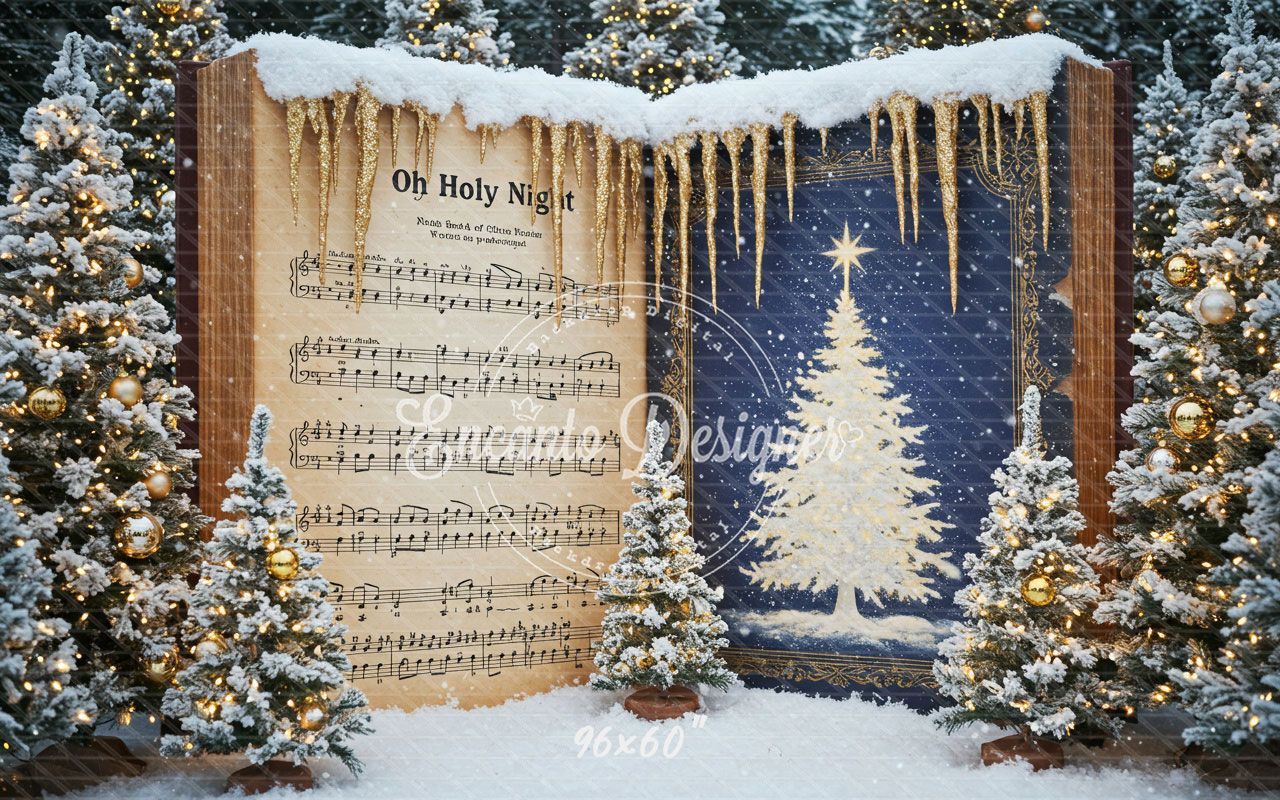 Music Sheet Snowy Scene Christmas Backdrop - Layoris