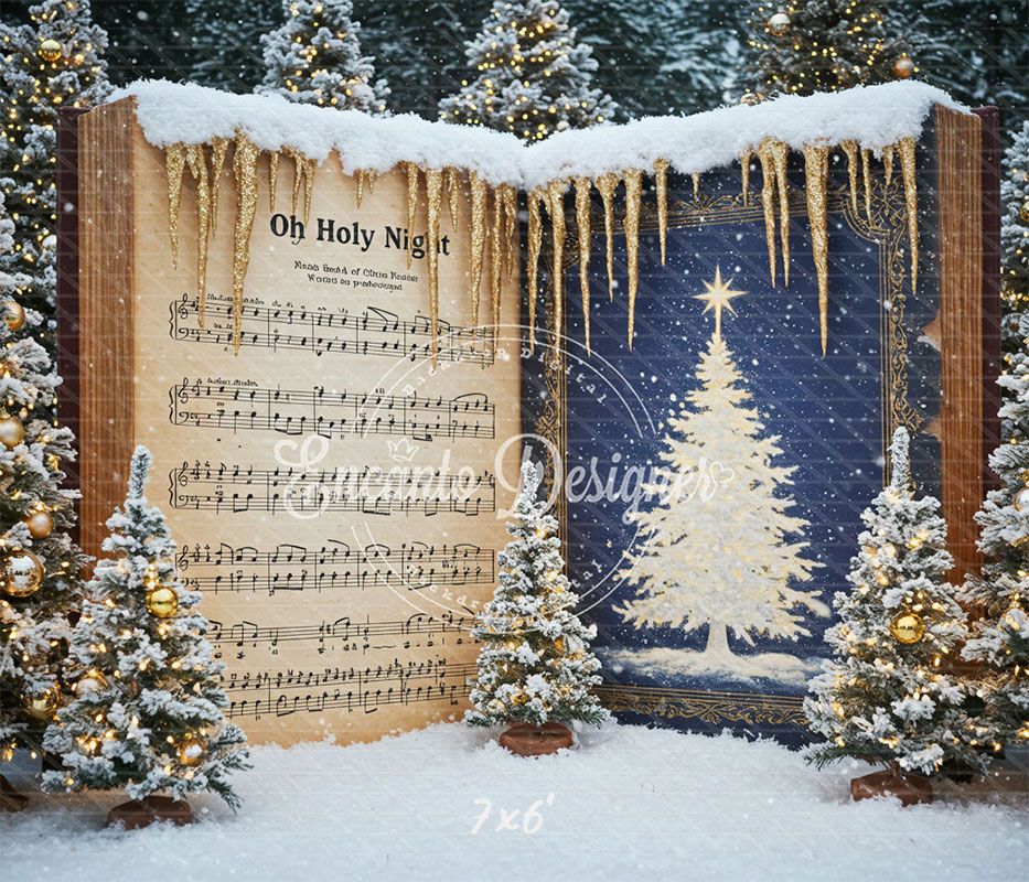 Music Sheet Snowy Scene Christmas Backdrop - Layoris