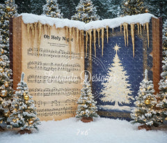 Music Sheet Snowy Scene Christmas Backdrop - Layoris