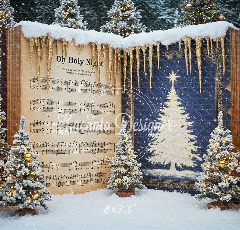 Music Sheet Snowy Scene Christmas Backdrop - Layoris