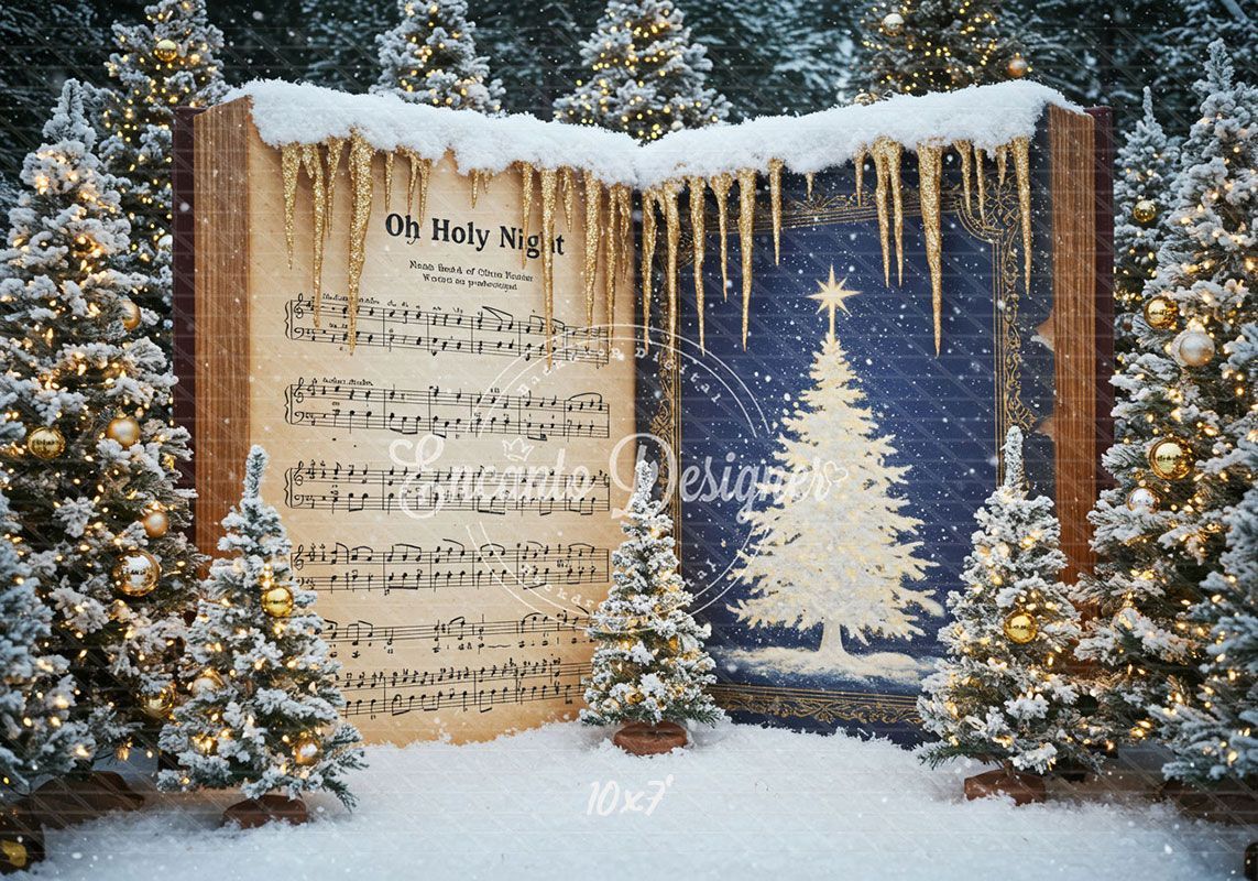 Music Sheet Snowy Scene Christmas Backdrop - Layoris