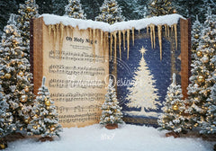 Music Sheet Snowy Scene Christmas Backdrop - Layoris