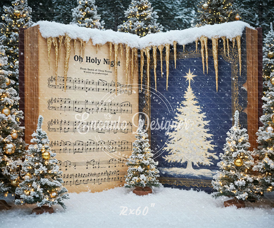 Music Sheet Snowy Scene Christmas Backdrop - Layoris