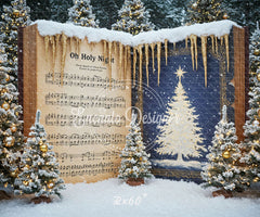 Music Sheet Snowy Scene Christmas Backdrop - Layoris