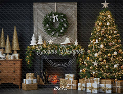 Fireplace Wreaths Ice Skates Christmas Backdrop - Layoris