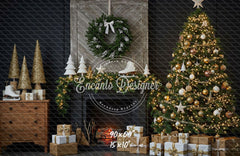 Fireplace Wreaths Ice Skates Christmas Backdrop - Layoris