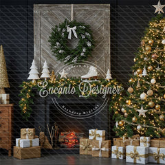 Fireplace Wreaths Ice Skates Christmas Backdrop - Layoris
