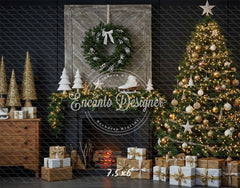 Fireplace Wreaths Ice Skates Christmas Backdrop - Layoris