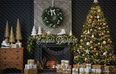 Fireplace Wreaths Ice Skates Christmas Backdrop - Layoris