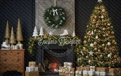 Fireplace Wreaths Ice Skates Christmas Backdrop - Layoris