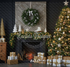 Fireplace Wreaths Ice Skates Christmas Backdrop - Layoris