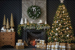 Fireplace Wreaths Ice Skates Christmas Backdrop - Layoris