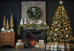Fireplace Wreaths Ice Skates Christmas Backdrop - Layoris