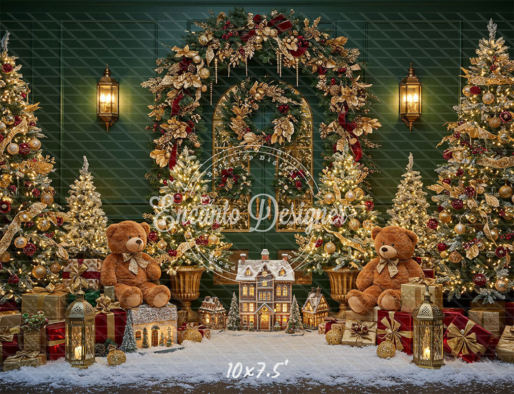 Golden Arch Wreath Teddy Bears Christmas Backdrop - Layoris