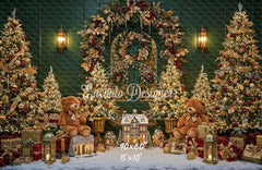 Golden Arch Wreath Teddy Bears Christmas Backdrop - Layoris
