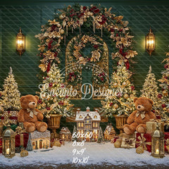 Golden Arch Wreath Teddy Bears Christmas Backdrop - Layoris