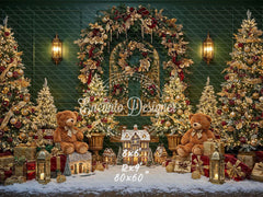 Golden Arch Wreath Teddy Bears Christmas Backdrop - Layoris