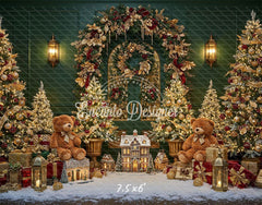 Golden Arch Wreath Teddy Bears Christmas Backdrop - Layoris