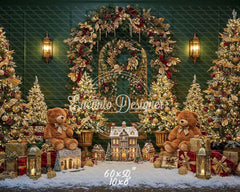 Golden Arch Wreath Teddy Bears Christmas Backdrop - Layoris