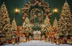 Golden Arch Wreath Teddy Bears Christmas Backdrop - Layoris