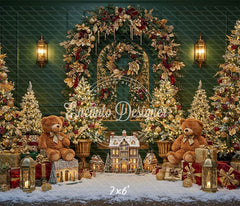 Golden Arch Wreath Teddy Bears Christmas Backdrop - Layoris
