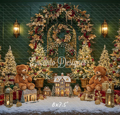 Golden Arch Wreath Teddy Bears Christmas Backdrop - Layoris