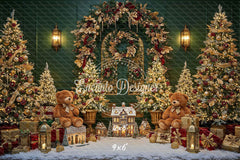Golden Arch Wreath Teddy Bears Christmas Backdrop - Layoris