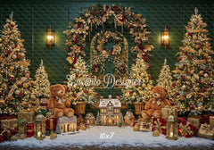 Golden Arch Wreath Teddy Bears Christmas Backdrop - Layoris