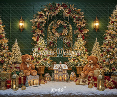 Golden Arch Wreath Teddy Bears Christmas Backdrop - Layoris