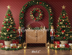 Nutcracker Arch Wreath Trees Gifts Christmas Backdrop - Layoris