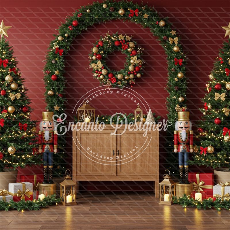 Nutcracker Arch Wreath Trees Gifts Christmas Backdrop - Layoris
