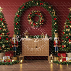 Nutcracker Arch Wreath Trees Gifts Christmas Backdrop - Layoris
