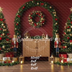 Nutcracker Arch Wreath Trees Gifts Christmas Backdrop - Layoris