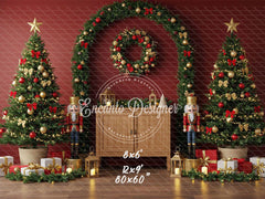 Nutcracker Arch Wreath Trees Gifts Christmas Backdrop - Layoris
