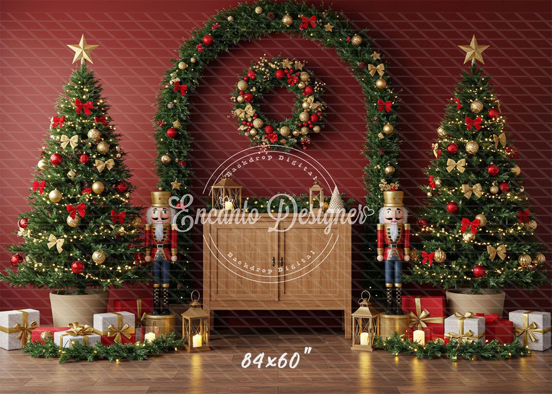 Nutcracker Arch Wreath Trees Gifts Christmas Backdrop - Layoris