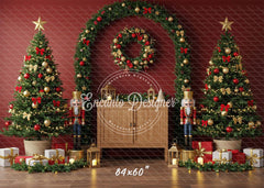 Nutcracker Arch Wreath Trees Gifts Christmas Backdrop - Layoris