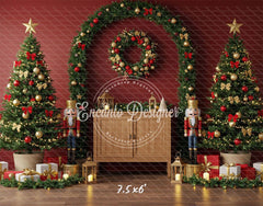 Nutcracker Arch Wreath Trees Gifts Christmas Backdrop - Layoris