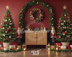 Nutcracker Arch Wreath Trees Gifts Christmas Backdrop - Layoris