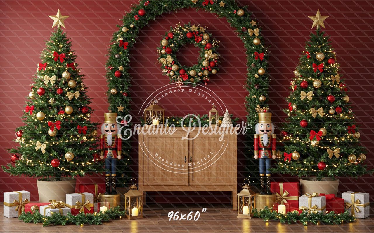 Nutcracker Arch Wreath Trees Gifts Christmas Backdrop - Layoris