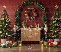 Nutcracker Arch Wreath Trees Gifts Christmas Backdrop - Layoris