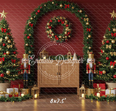 Nutcracker Arch Wreath Trees Gifts Christmas Backdrop - Layoris