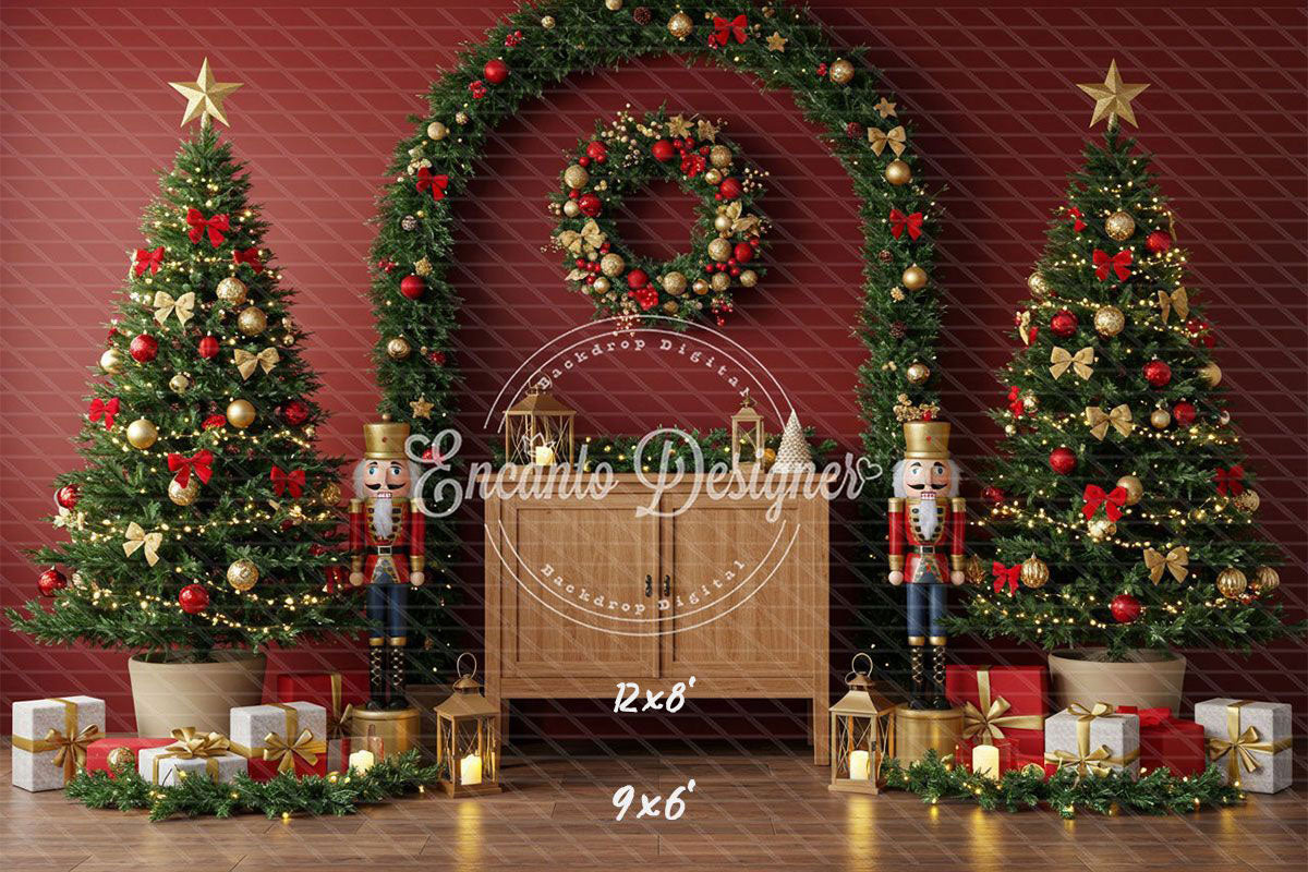 Nutcracker Arch Wreath Trees Gifts Christmas Backdrop - Layoris