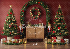 Nutcracker Arch Wreath Trees Gifts Christmas Backdrop - Layoris