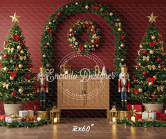 Nutcracker Arch Wreath Trees Gifts Christmas Backdrop - Layoris
